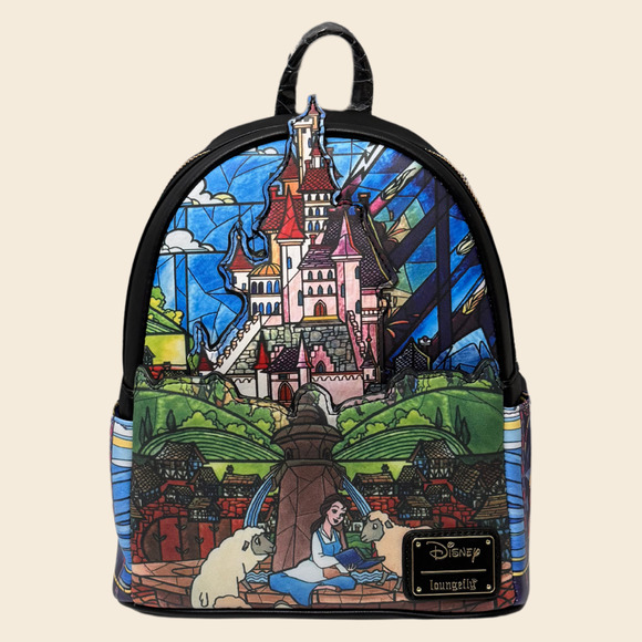 LOUNGEFLY Disney Parks Mini Backpack Castle Series Beauty & the Beast Belle NWT - Picture 1 of 16